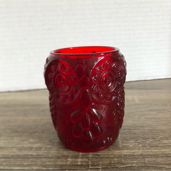 Vtg Ruby Glass Owl Votive Holder - Picture 1 of 9
